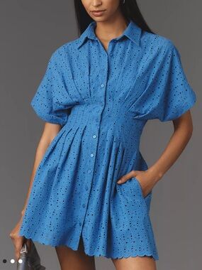 Exquise by Anthropologie The Tobie Eyelet Mini Shirt Dress Size Medium